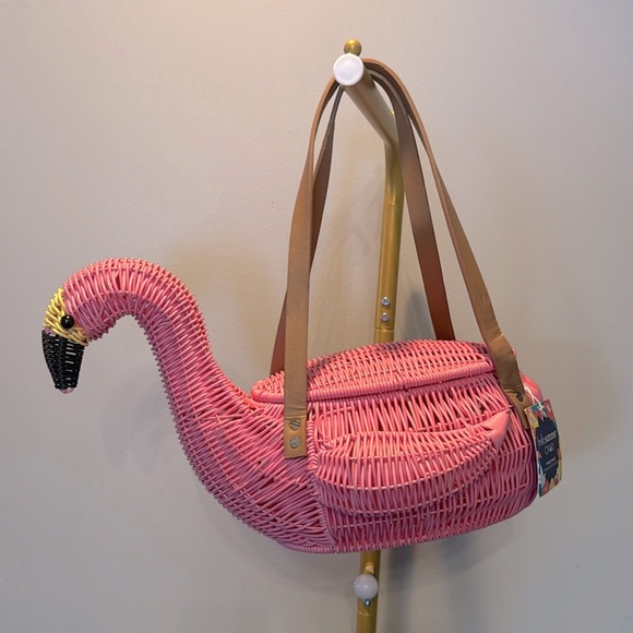 Whimsical pink flamingo bag or basket NWT RARE - Picture 3 of 17